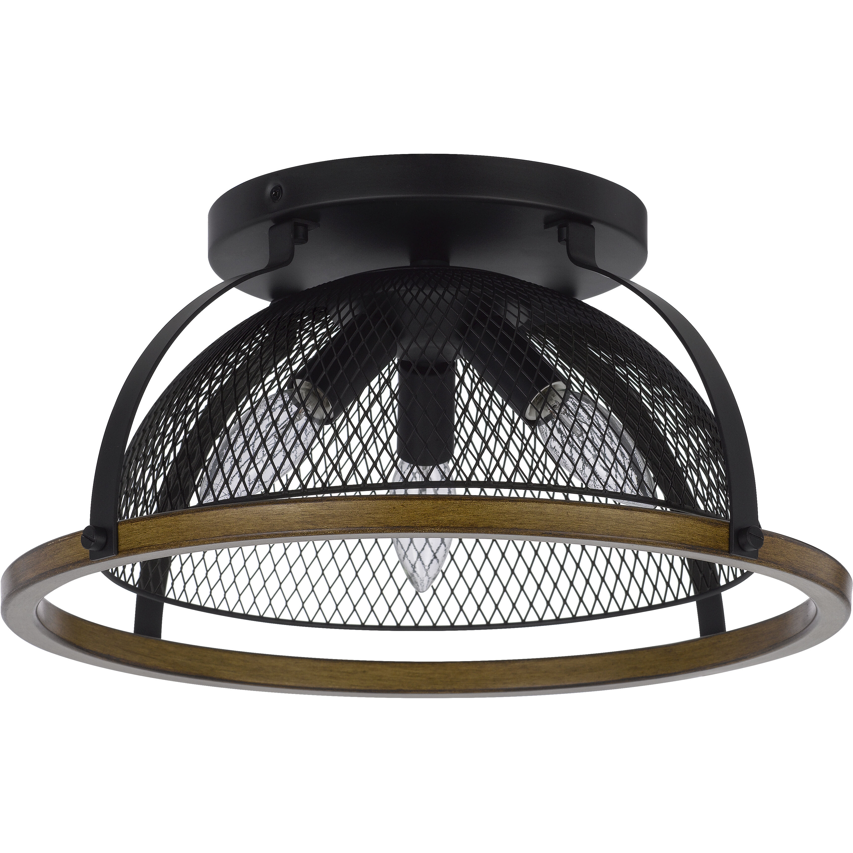 Longmont 3 Light 16 inch Black and Wood Semi Flush Mount Ceiling Light