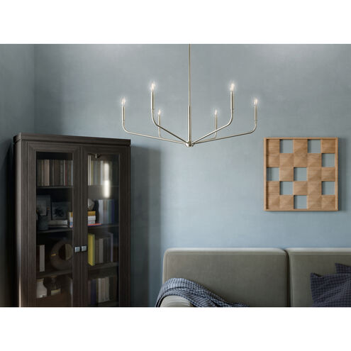 Madden 6 Light Brushed Nickel Chandelier Ceiling Light, 1 Tier Large