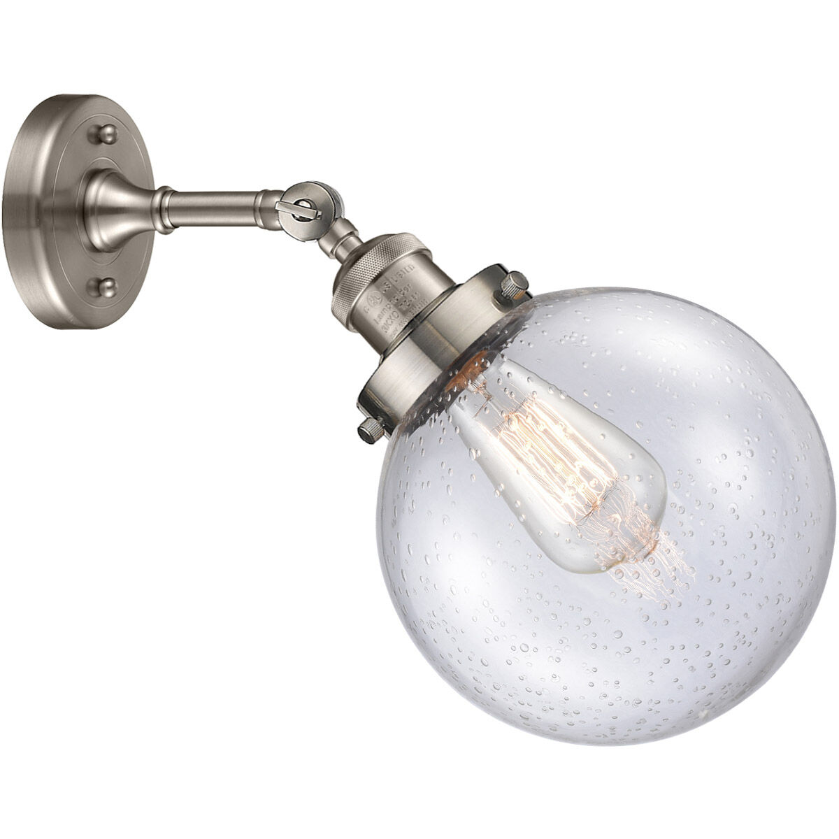Franklin Restoration Large Beacon LED 8 inch Brushed Satin Nickel Sconce Wall Light in Seedy Glass, Franklin Restoration