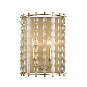Whitestone 2 Light 11 inch Aged Brass Wall Sconce Wall Light, Crystal Beads and Finials