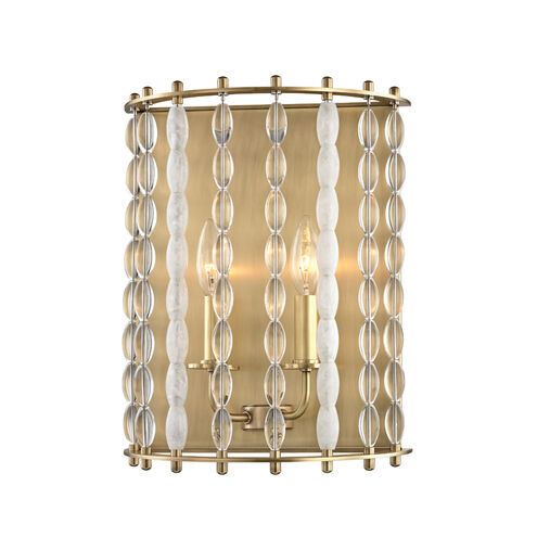 Whitestone 2 Light 11 inch Aged Brass Wall Sconce Wall Light, Crystal Beads and Finials