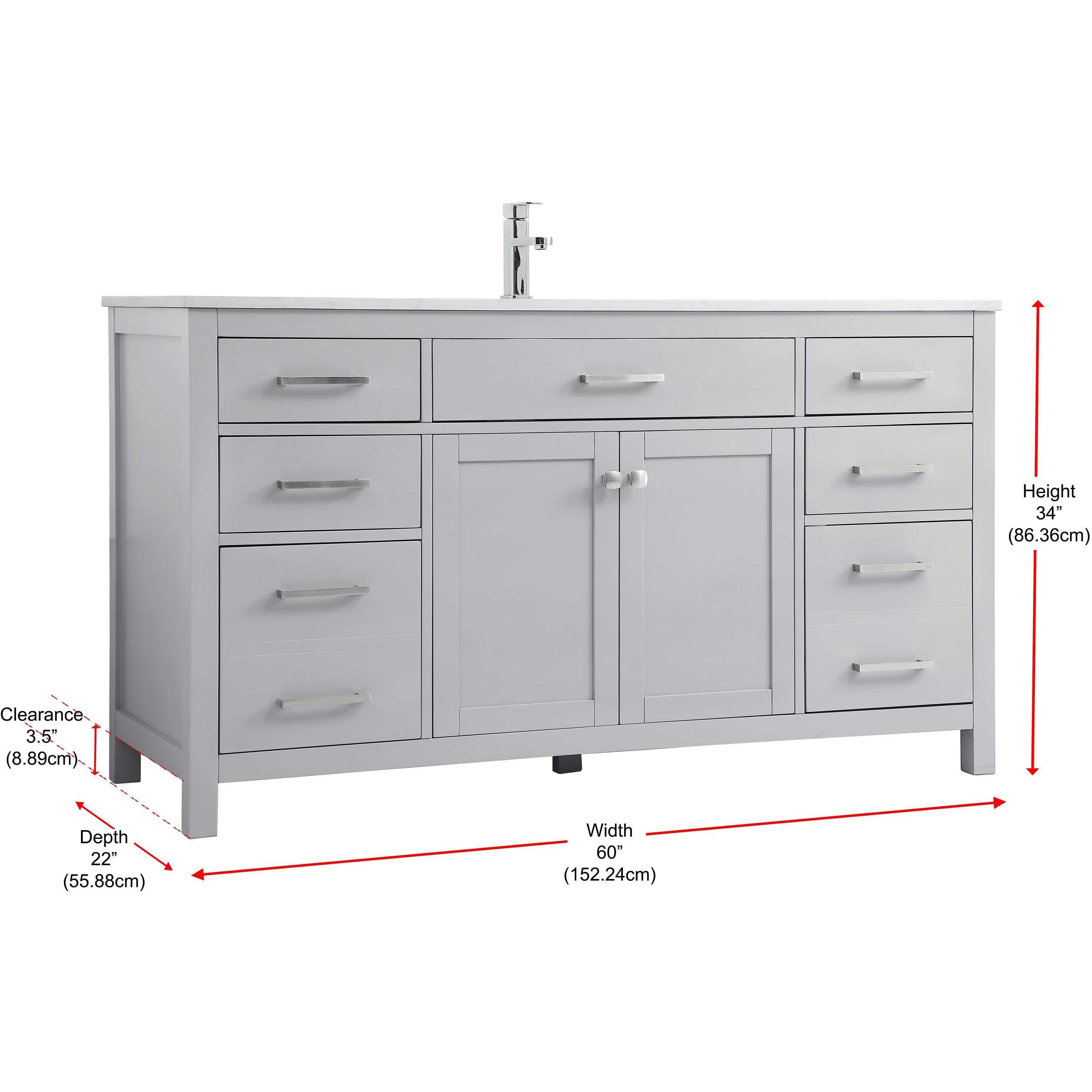 Lewis 60 X 22 X 34 inch Grey Vanity Sink Set