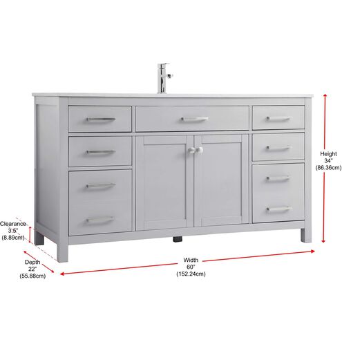 Lewis 60 X 22 X 34 inch Grey Vanity Sink Set