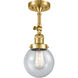 Franklin Restoration Beacon 1 Light 6 inch Satin Gold Semi-Flush Mount Ceiling Light in Seedy Glass, Franklin Restoration