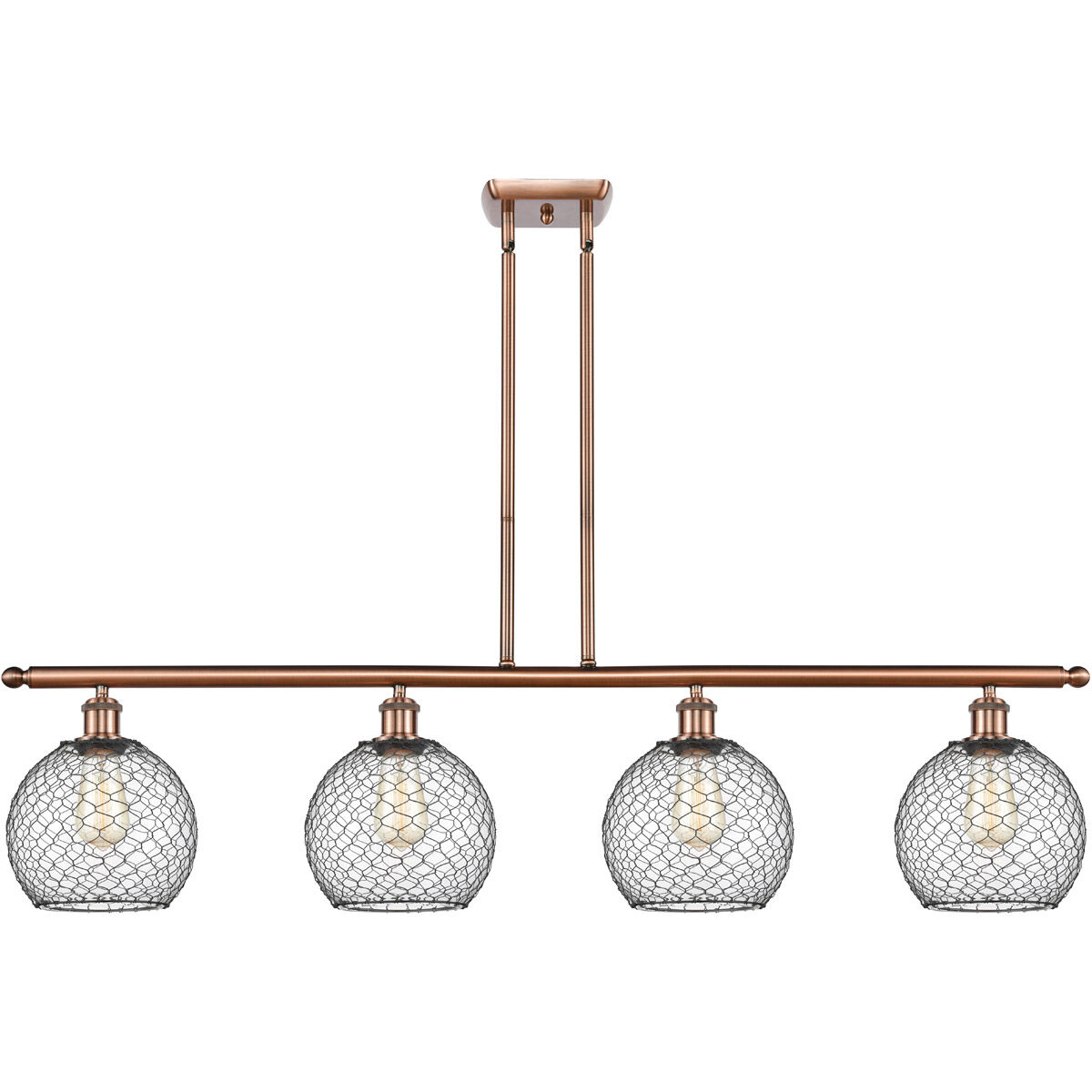 Ballston Farmhouse Chicken Wire 4 Light 48 inch Antique Copper Island Light Ceiling Light, Ballston