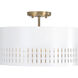 Dash 3 Light 15.5 inch Aged Brass and White Semi-Flush Mount Ceiling Light