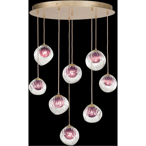 Nest 8 Light 34.5 inch Gold Pendant Ceiling Light in Amethyst Studio Glass