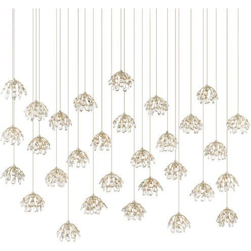 Crystal Bud 30 Light 54 inch Painted Silver/Contemporary Silver Leaf Multi-Drop Pendant Ceiling Light