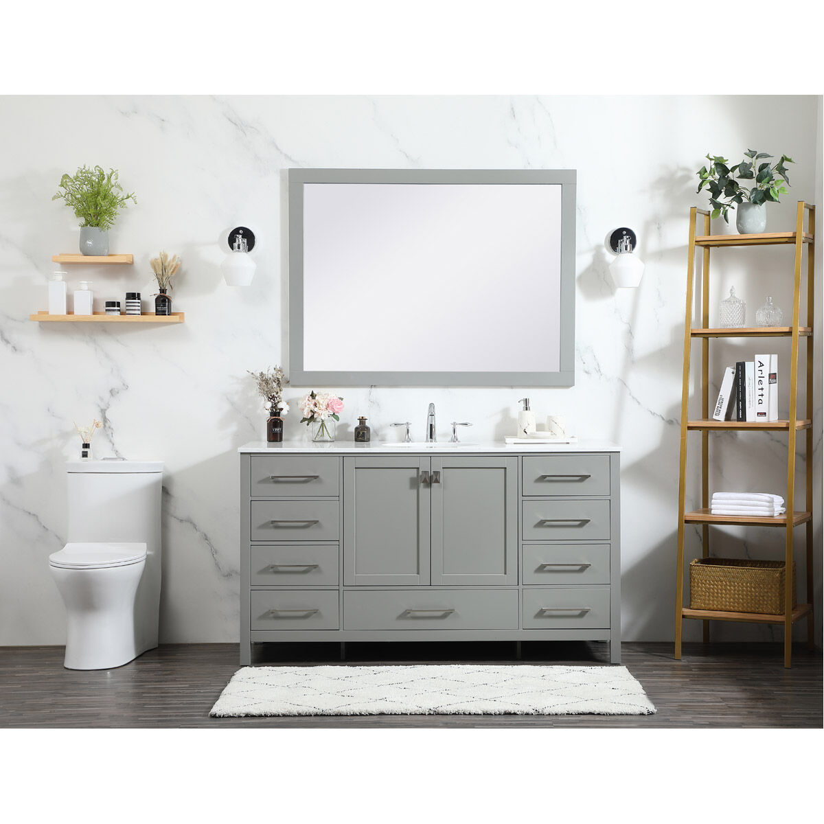Irene 60 X 22 X 34 inch Grey Vanity Sink Set