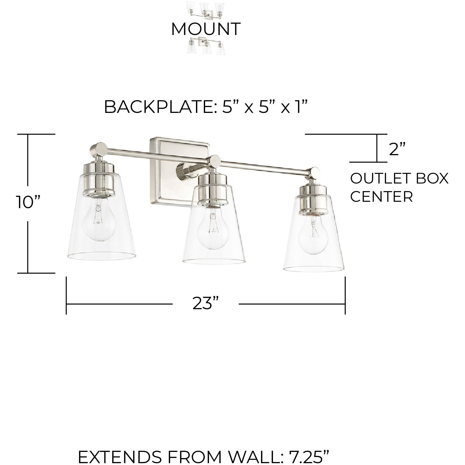 Rory 3 Light 23 inch Polished Nickel Vanity Light Wall Light