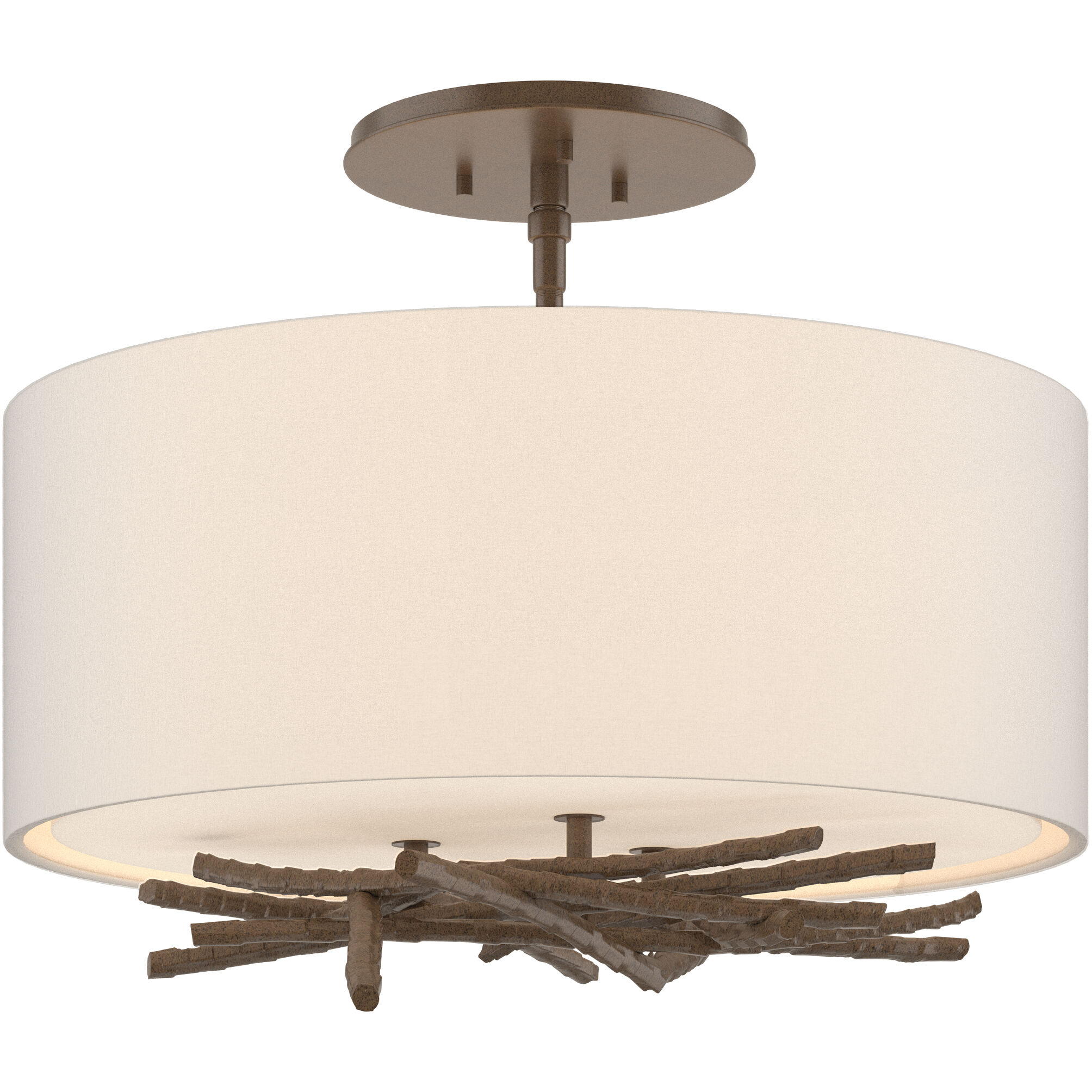 Brindille 3 Light 15 inch Bronze Semi-Flush Ceiling Light in Flax