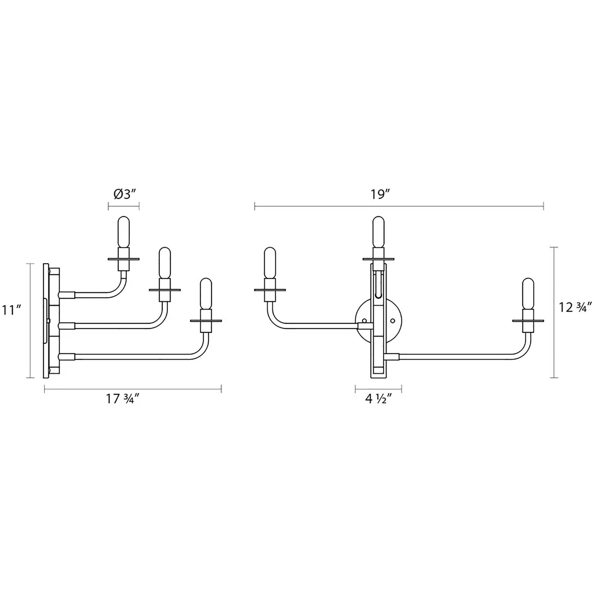 Atelier 3 Light 19 inch Satin Black Sconce Wall Light