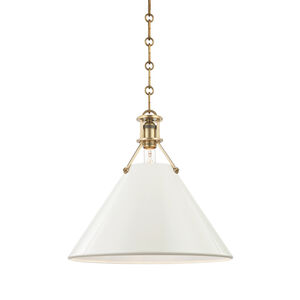 Painted No.2 1 Light 16 inch Aged Brass Pendant Ceiling Light in Aged Brass/Off White
