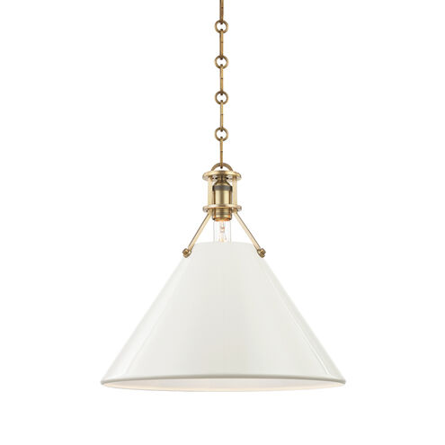 Painted No.2 1 Light 16 inch Aged Brass Pendant Ceiling Light in Aged Brass/Off White