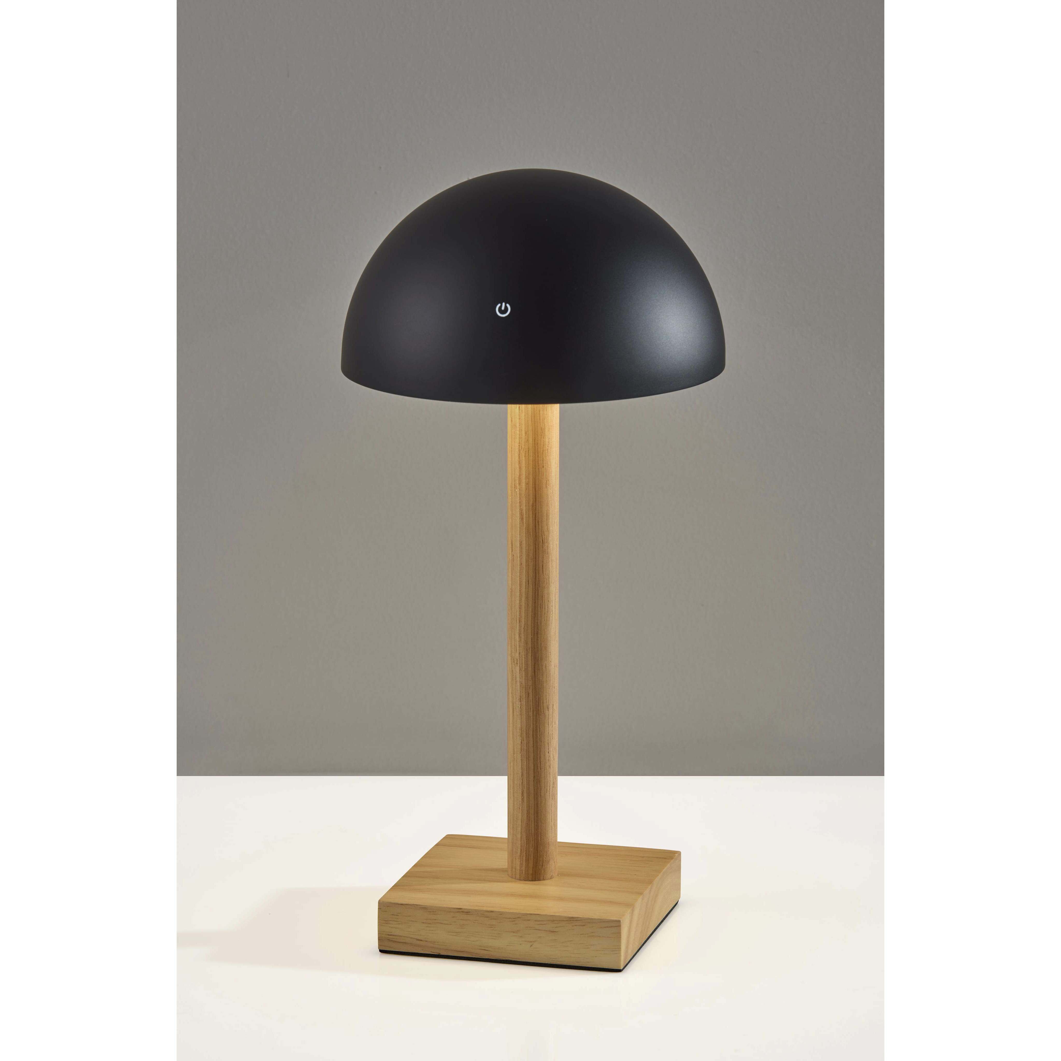 Nash 12 inch 1.50 watt Black and Natural Wood Cordless Table Lamp Portable Light