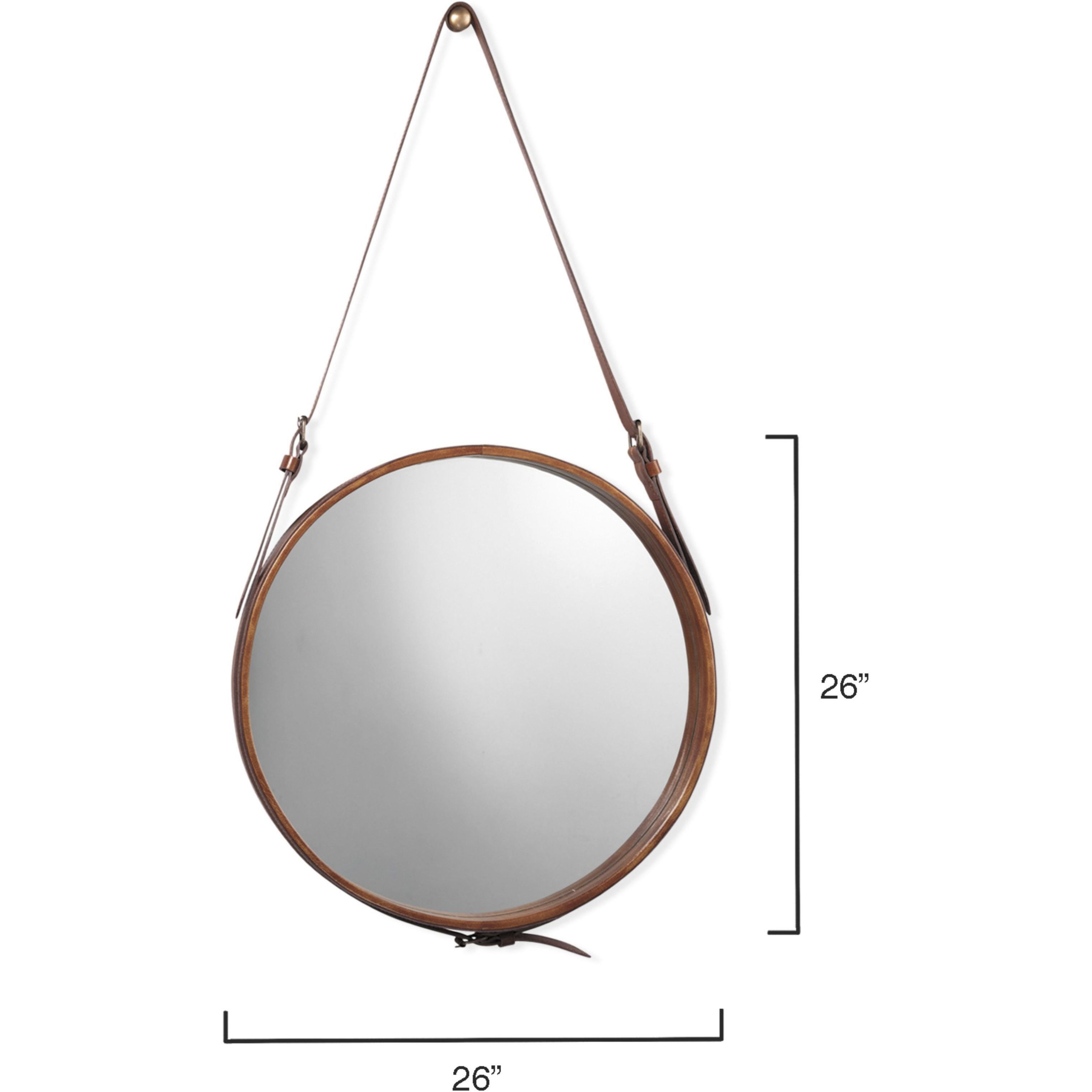 Round 26 X 26 inch Brown Leather Wall Mirror
