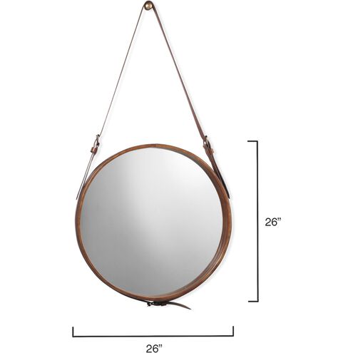 Round 26 X 26 inch Brown Leather Wall Mirror