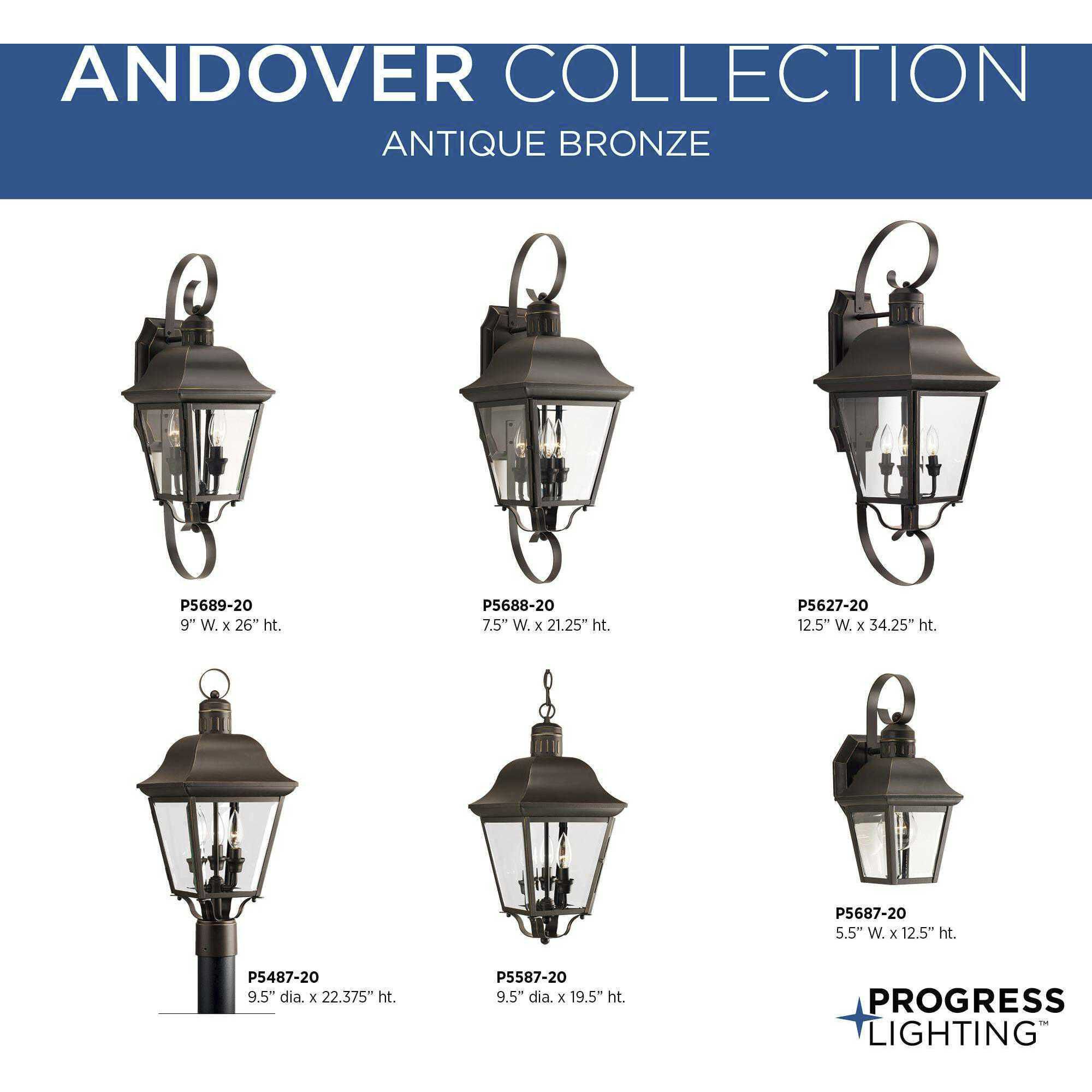Andover 3 Light 10 inch Antique Bronze Outdoor Hanging Lantern