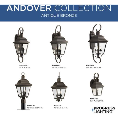 Andover 4 Light 34 inch Antique Bronze Outdoor Wall Lantern, Large