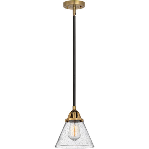 Nouveau 2 Large Cone LED 8 inch Black Antique Brass and Matte Black Mini Pendant Ceiling Light in Seedy Glass