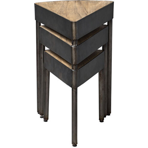 Akito 24 X 20 inch Natural Wheat and Aged Steel Swivel Nesting Table