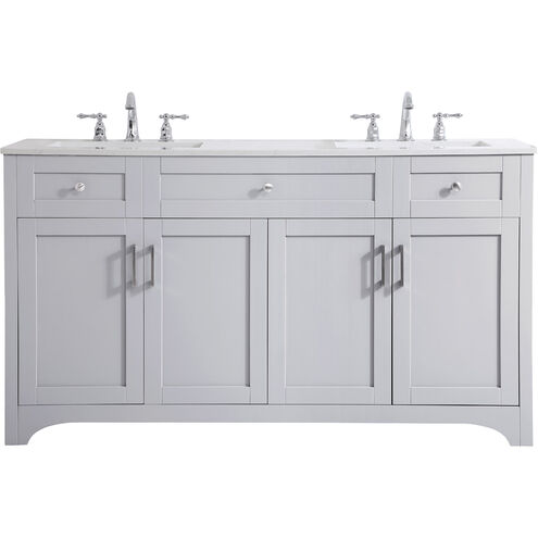 Moore 60 X 22 X 34 inch Grey and Brushed Nickel with Calacatta Quartz Vanity Sink Set