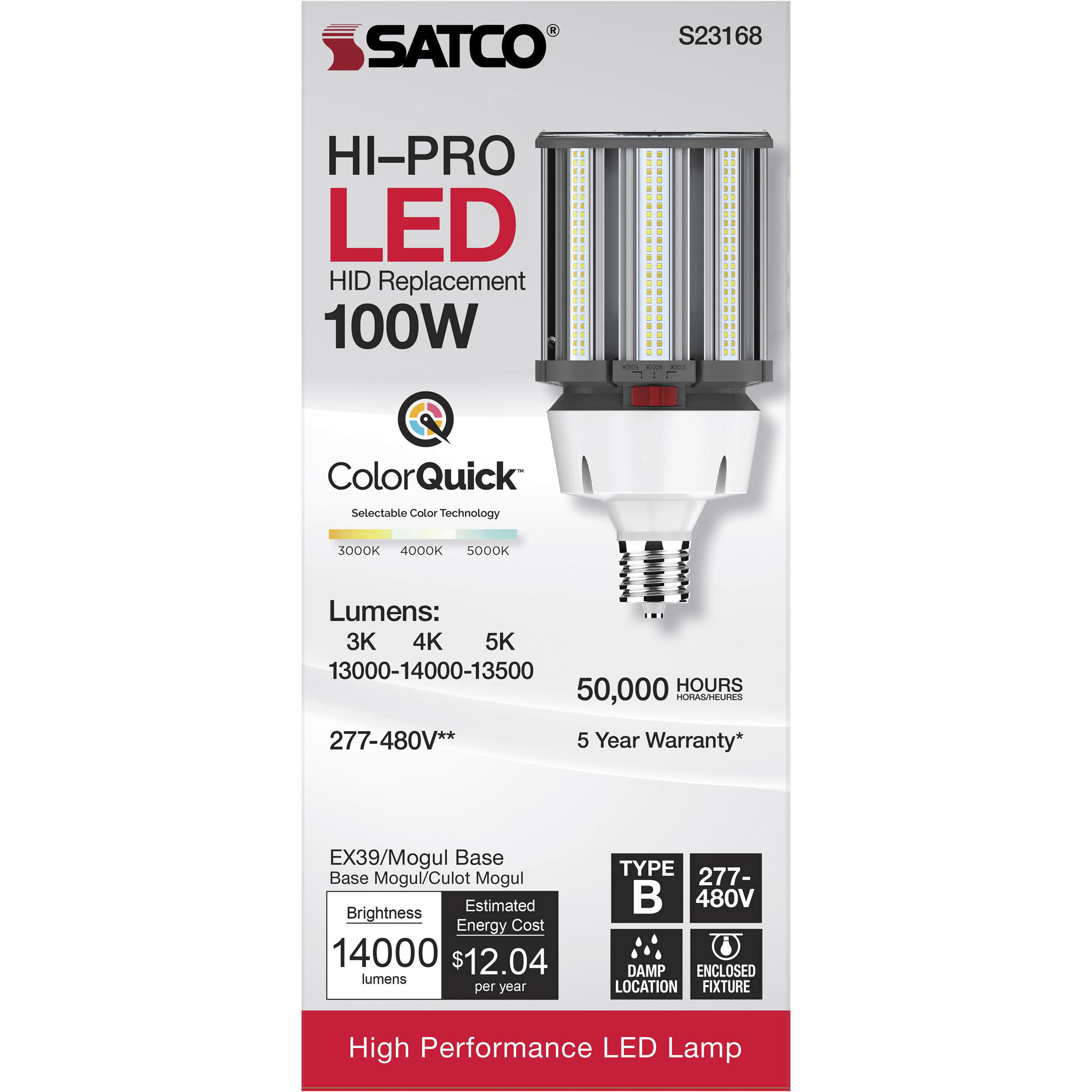 Lumos LED 100 watt 277-480 3000K Light Bulb, HID Replacements