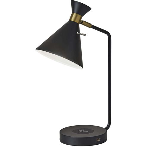 Maxine 19 inch 60.00 watt Matte Black with Antique Brass Accents Desk Lamp Portable Light, with AdessoCharge Wireless Charging Pad and USB Port