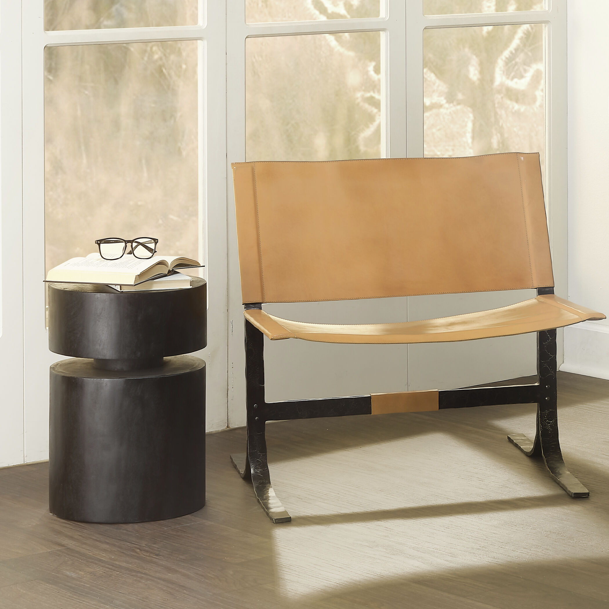 Alessa Cashew Leather and Black Sling Chair