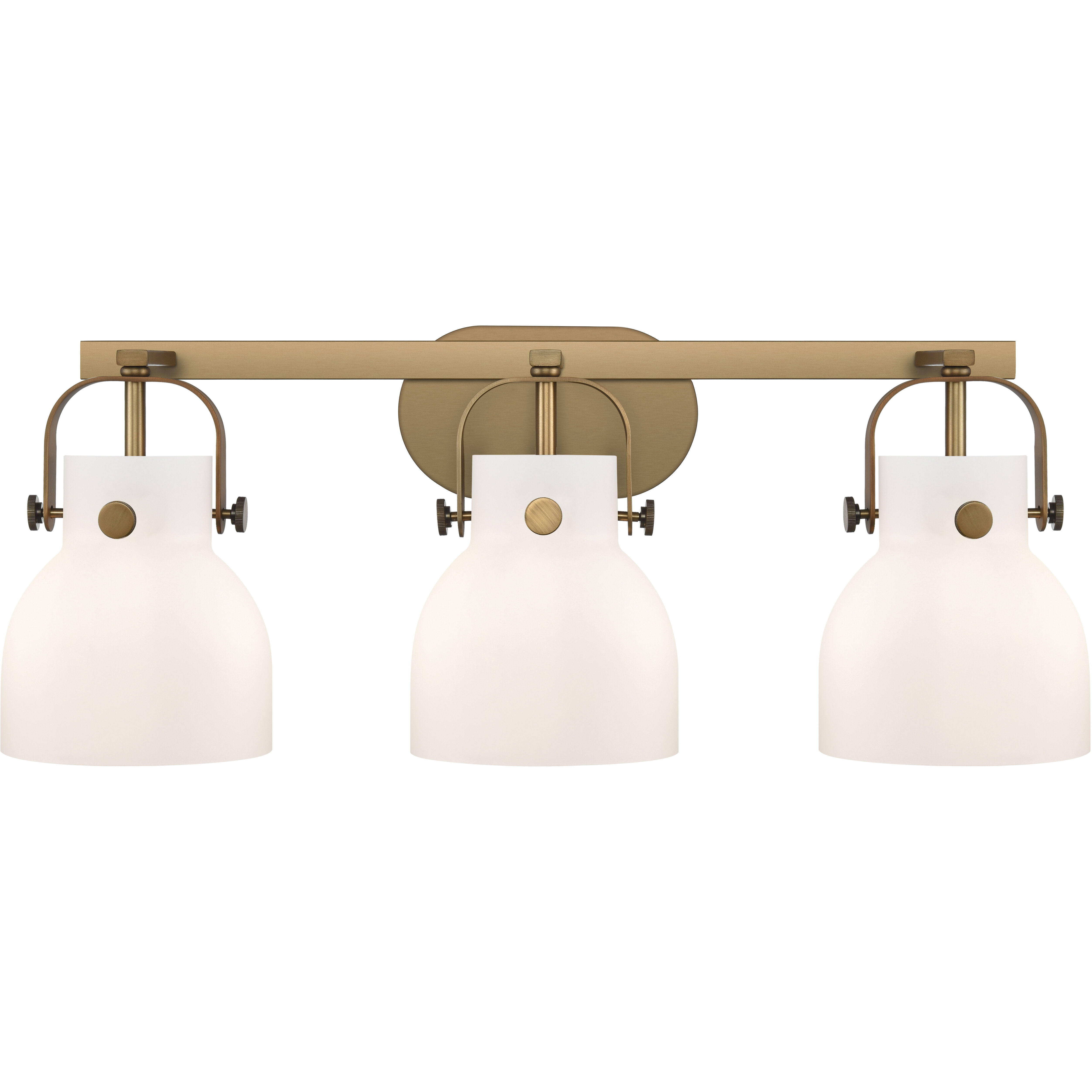 Pilaster II Bell 3 Light 26.5 inch Brushed Brass Bath Vanity Light Wall Light in Matte White Glass