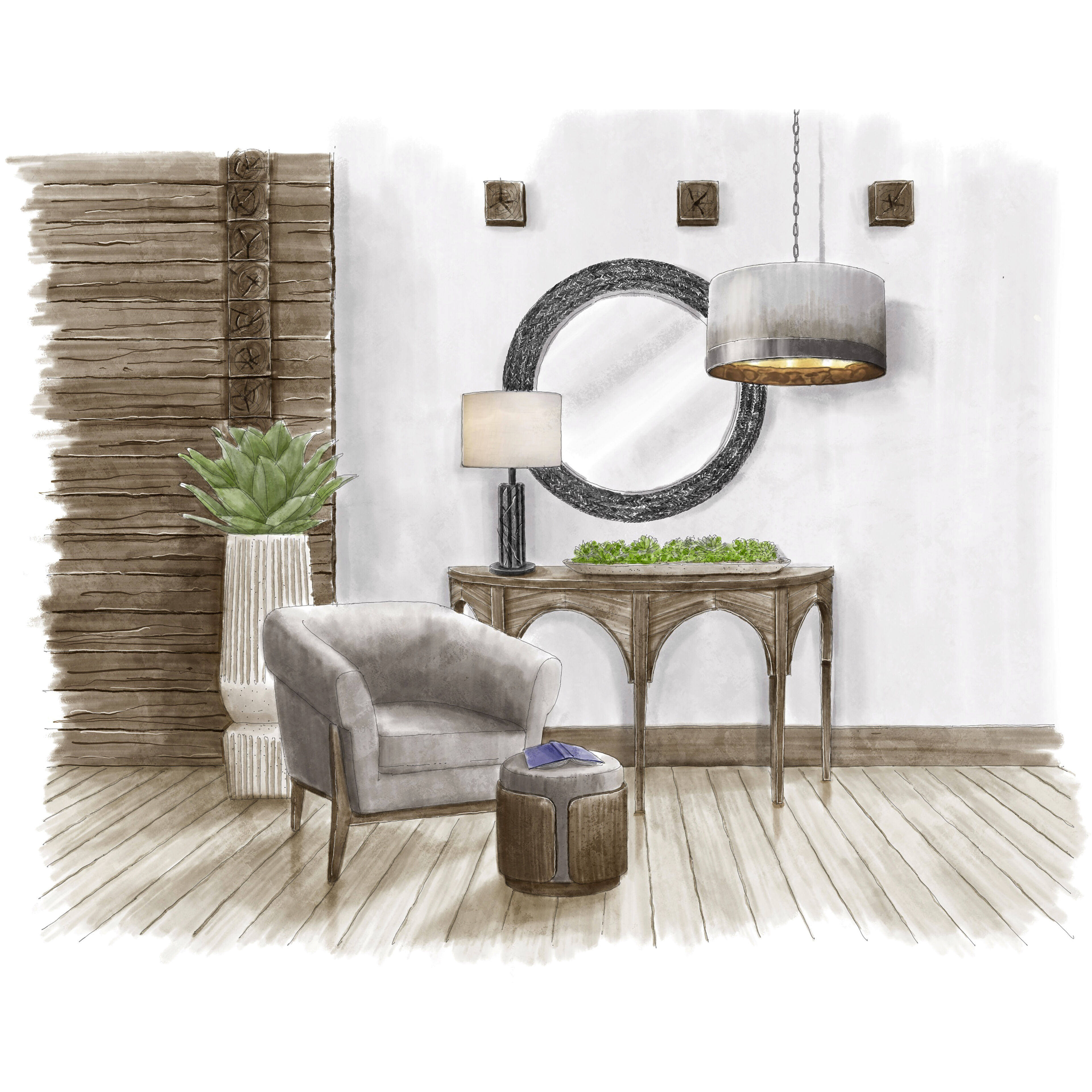 Melrose Dark Brown Oak with Earth Accent Chair