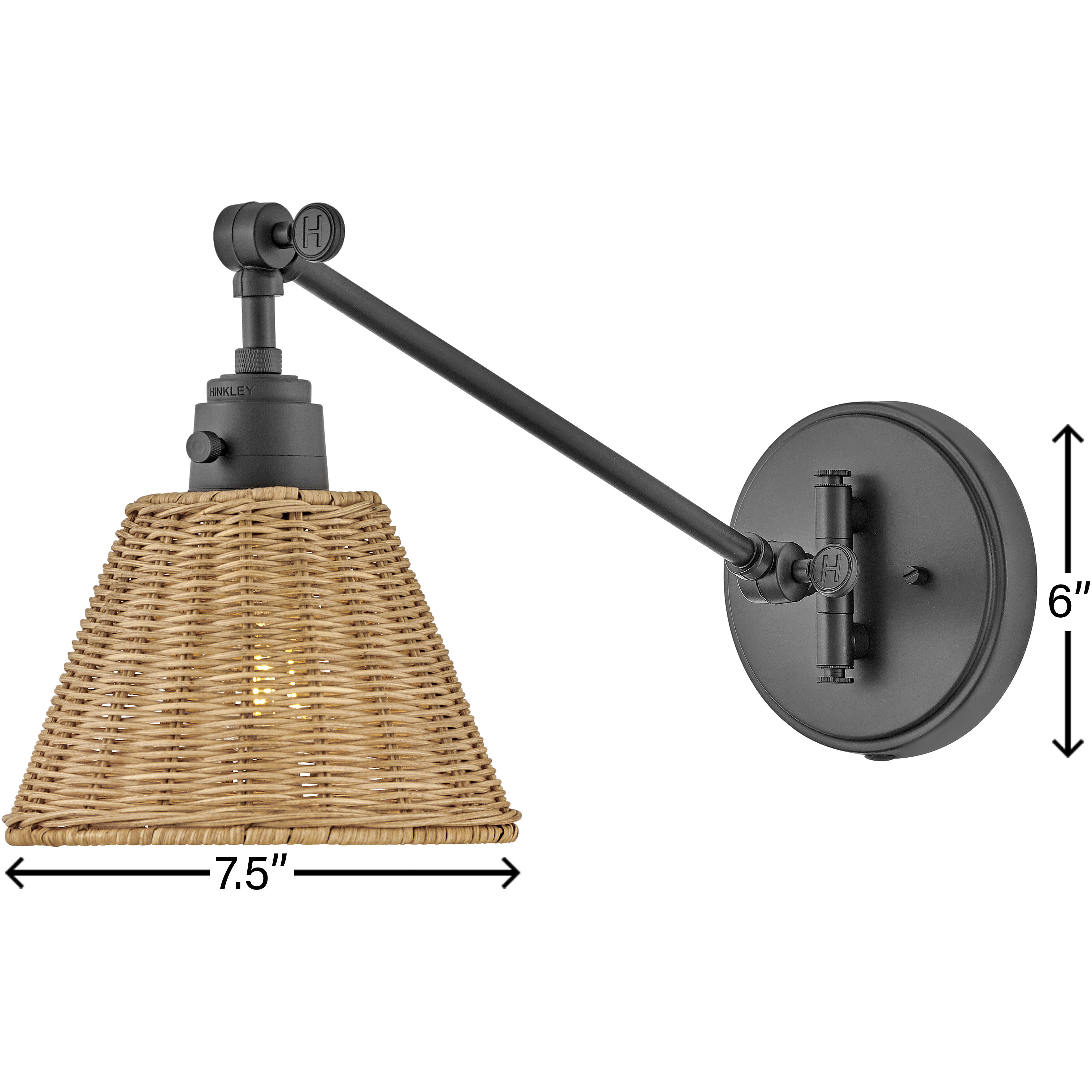 Arti 1 Light 7.75 inch Black Indoor Wall Sconce Wall Light in Black / Natural Rattan