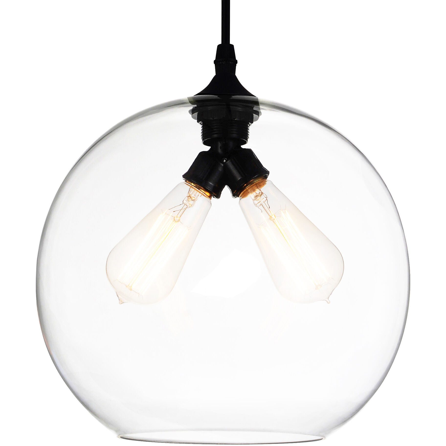 Glass 2 Light 12 inch Black Down Mini Pendant Ceiling Light in Clear