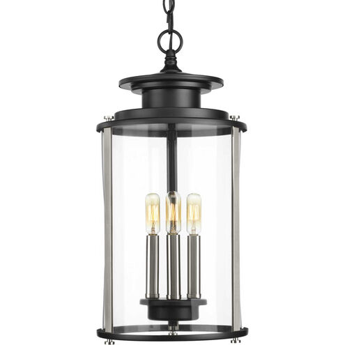 Squire 3 Light 10 inch Matte Black Outdoor Hanging Lantern in Black and Stainless Steel