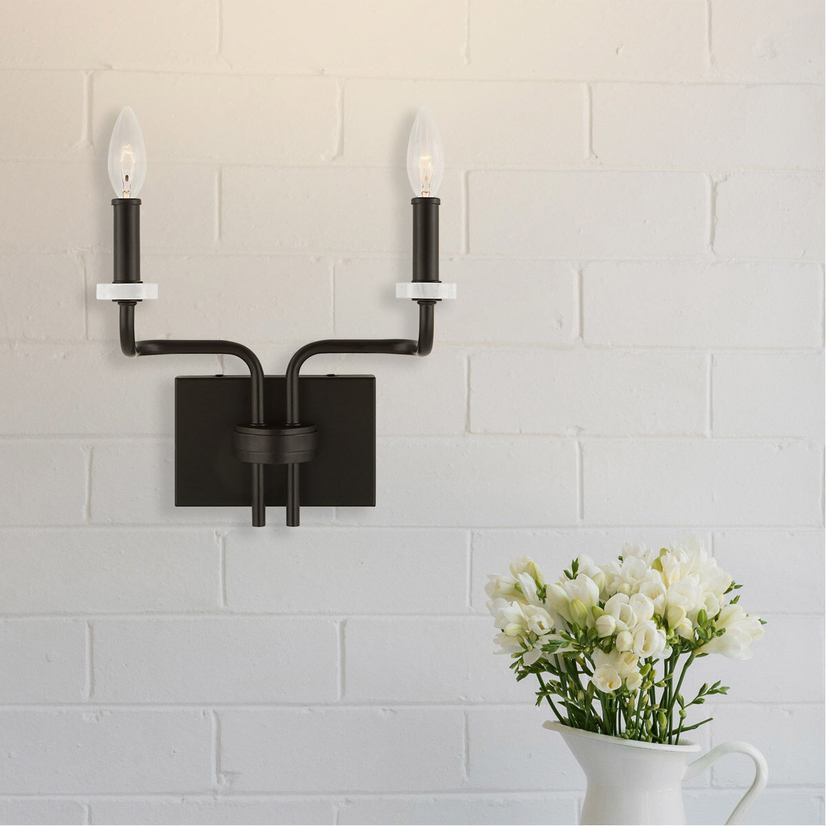 Ebony Elegance 2 Light 12 inch Matte Black and White Marble Sconce Wall Light