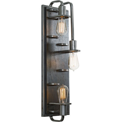 Lofty 3 Light 8 inch Steel and Faux Zebrawood Wall Sconce Wall Light in Faux Zebrawood and Steel
