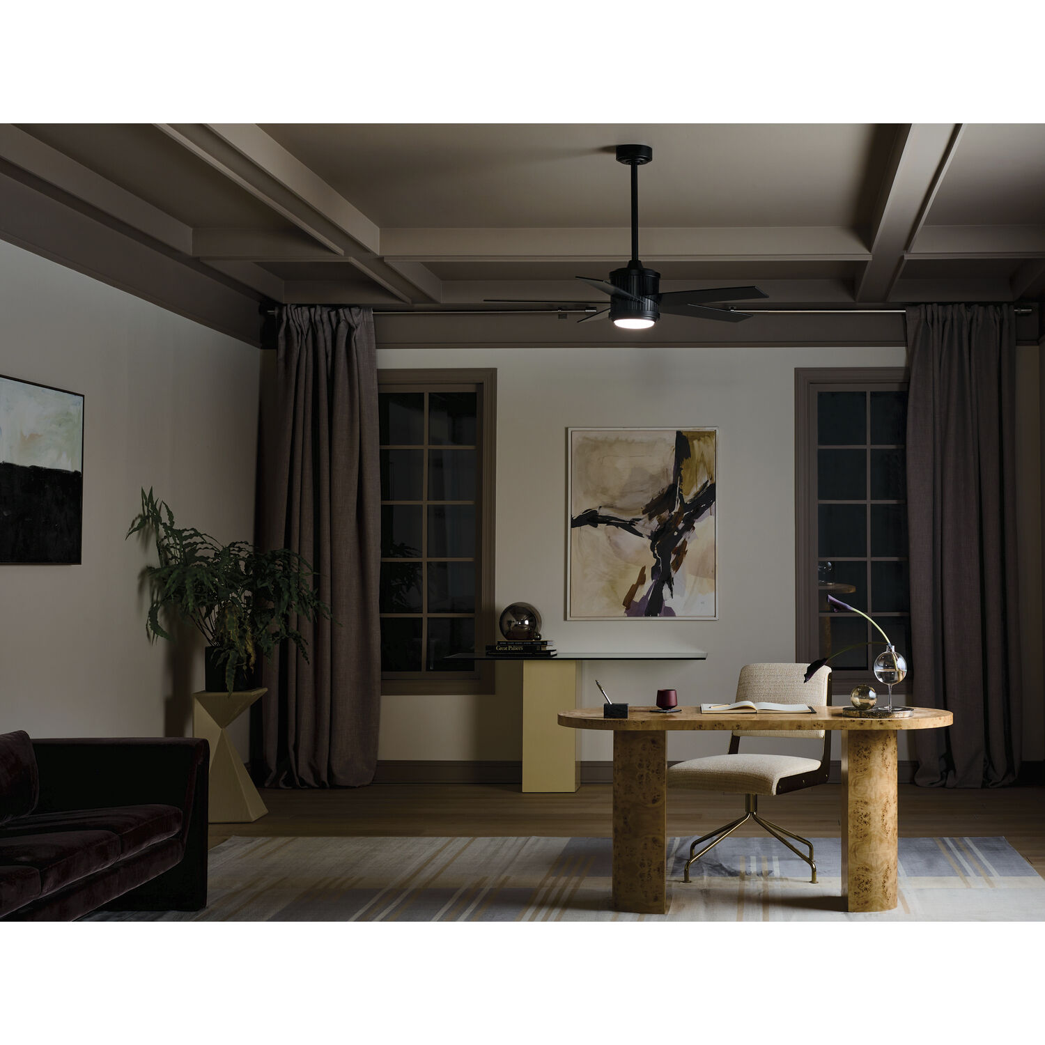 Brahm 48 inch Satin Black with Satin Black/Silver Blades Ceiling Fan