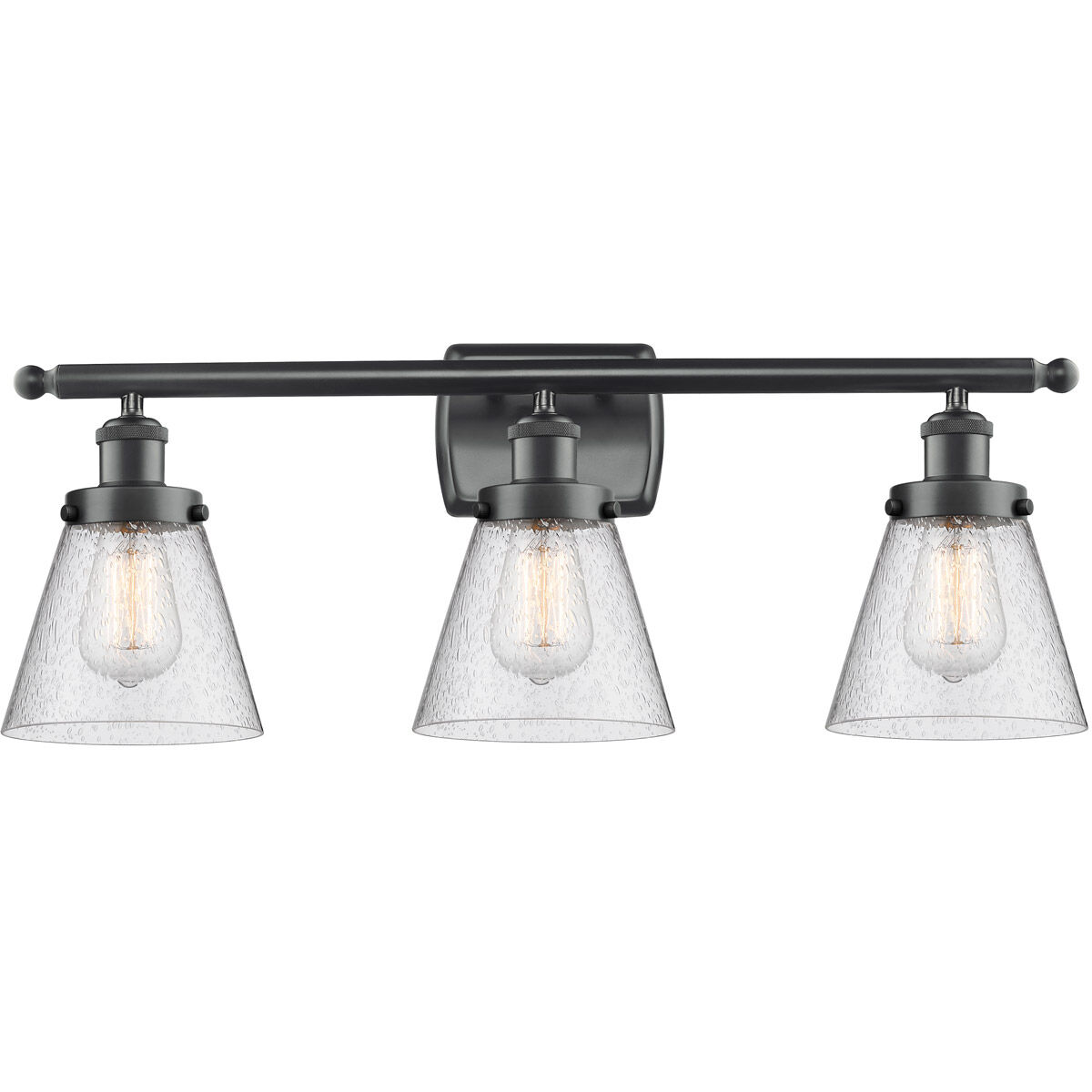 Ballston Small Cone LED 26 inch Matte Black Bath Vanity Light Wall Light in Seedy Glass, Ballston