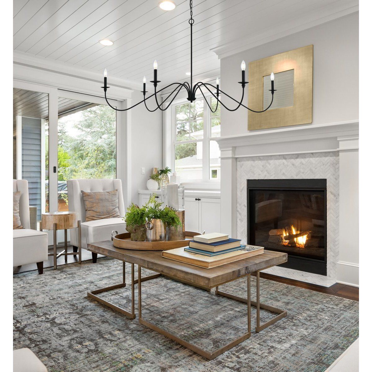 Elegant Lighting LD5056D60MB Six Light Chandelier Rohan Matte Black