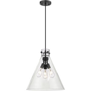 Newton Cone 3 Light 18 inch Matte Black Pendant Ceiling Light in Clear Glass