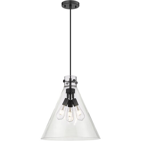 Newton Cone 3 Light 18 inch Matte Black Pendant Ceiling Light in Clear Glass