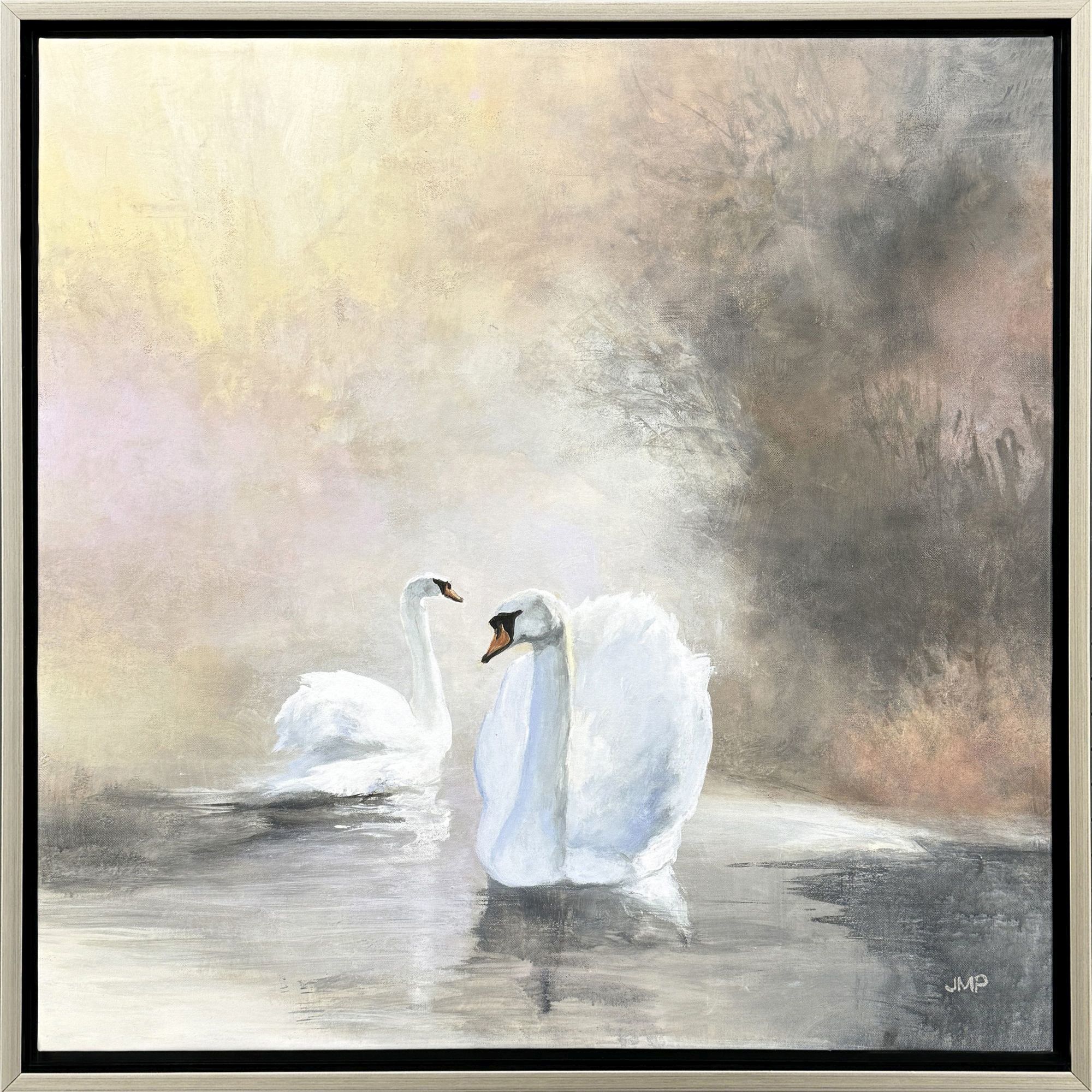 Swans in Mist Pink and White and Gray and Multi Canvas, Propac