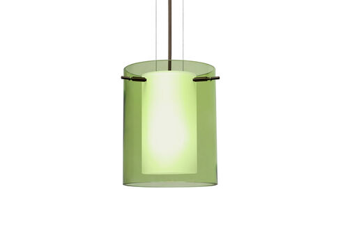 Pahu 1 Light Bronze Pendant Ceiling Light in Transparent Olive/Opal Glass, Incandescent