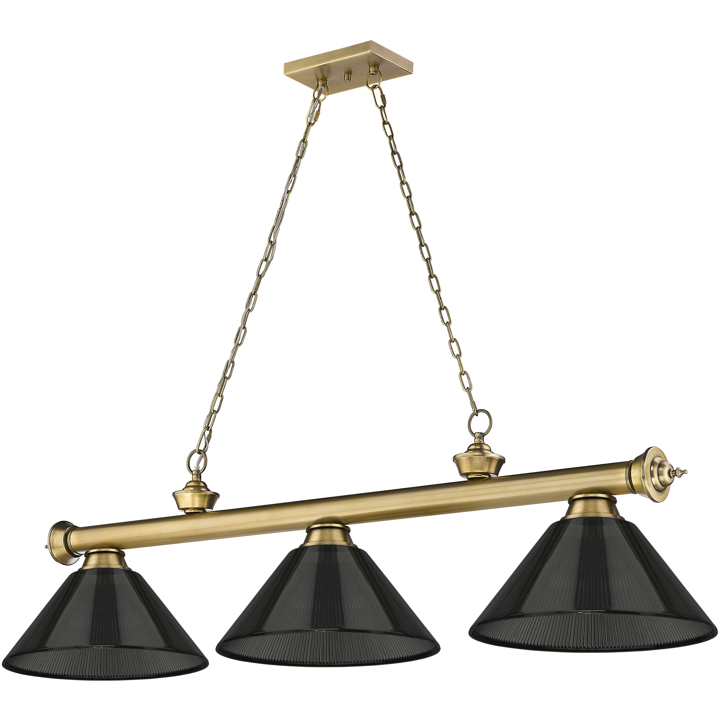 Cordon 3 Light 57.25 inch Rubbed Brass Billiard Ceiling Light in Smoke Acrylic