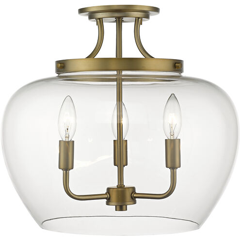 Joliet 3 Light 15.75 inch Olde Brass Semi Flush Mount Ceiling Light