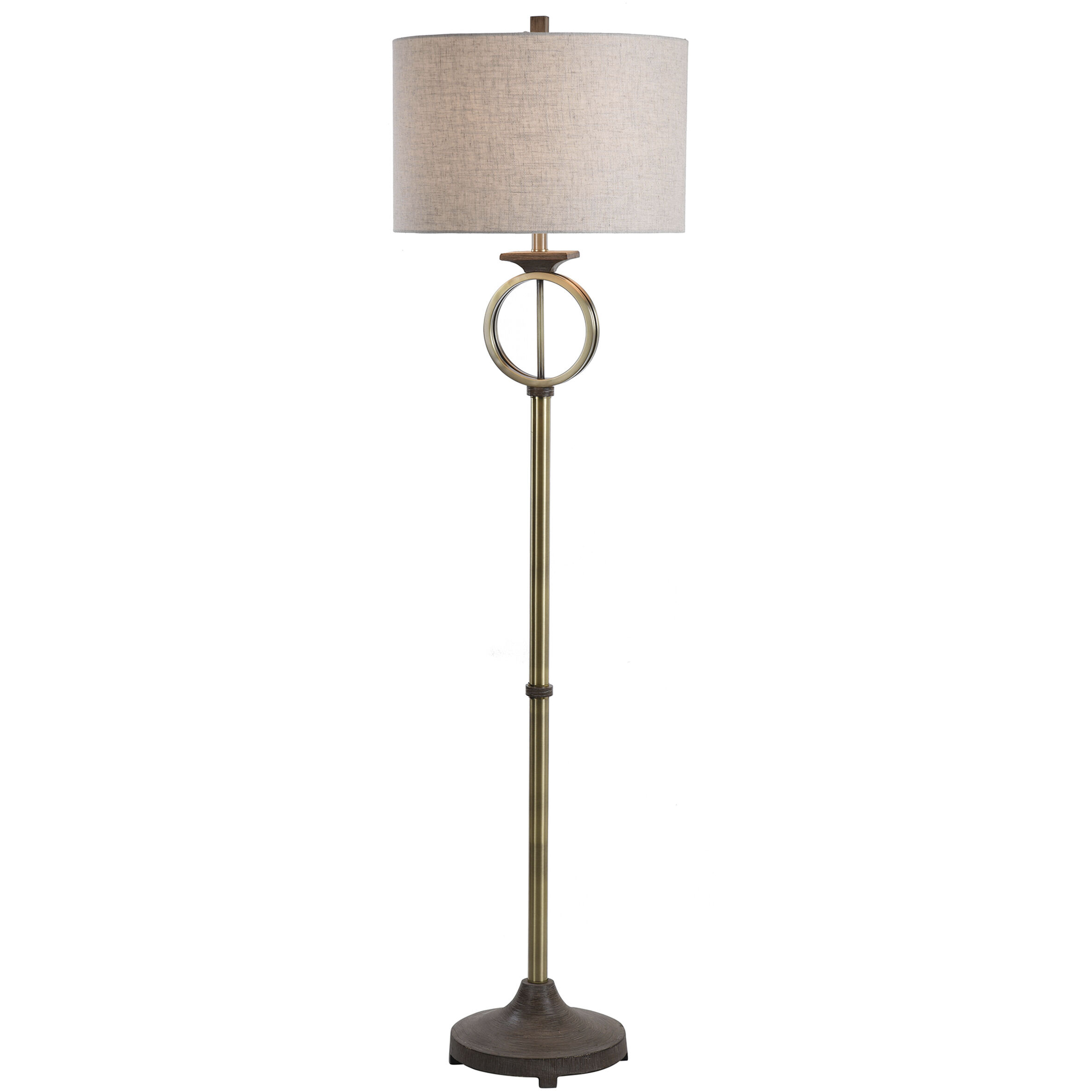 Maconfield 65 inch 150 watt Brass Metal Ring With Moulded Wood Like Accents Floor Lamp Portable Light