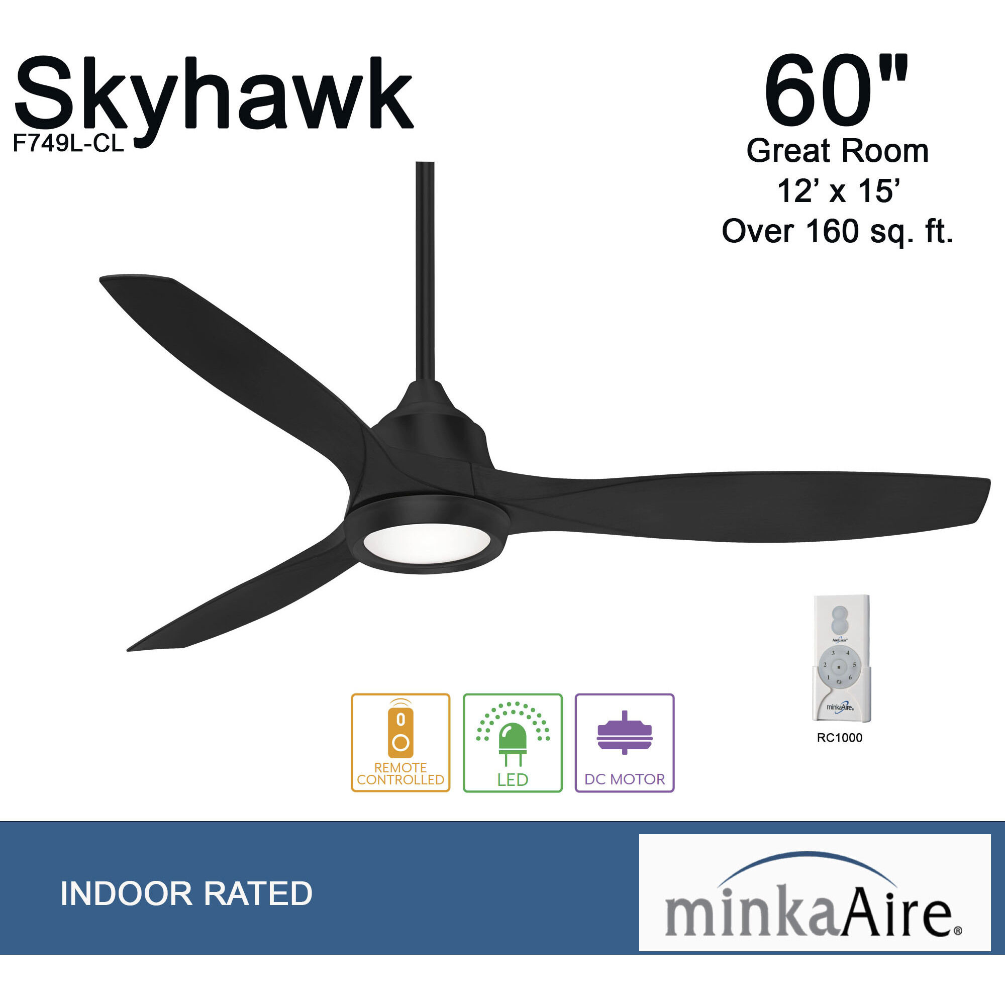 Skyhawk 60 inch Coal Ceiling Fan