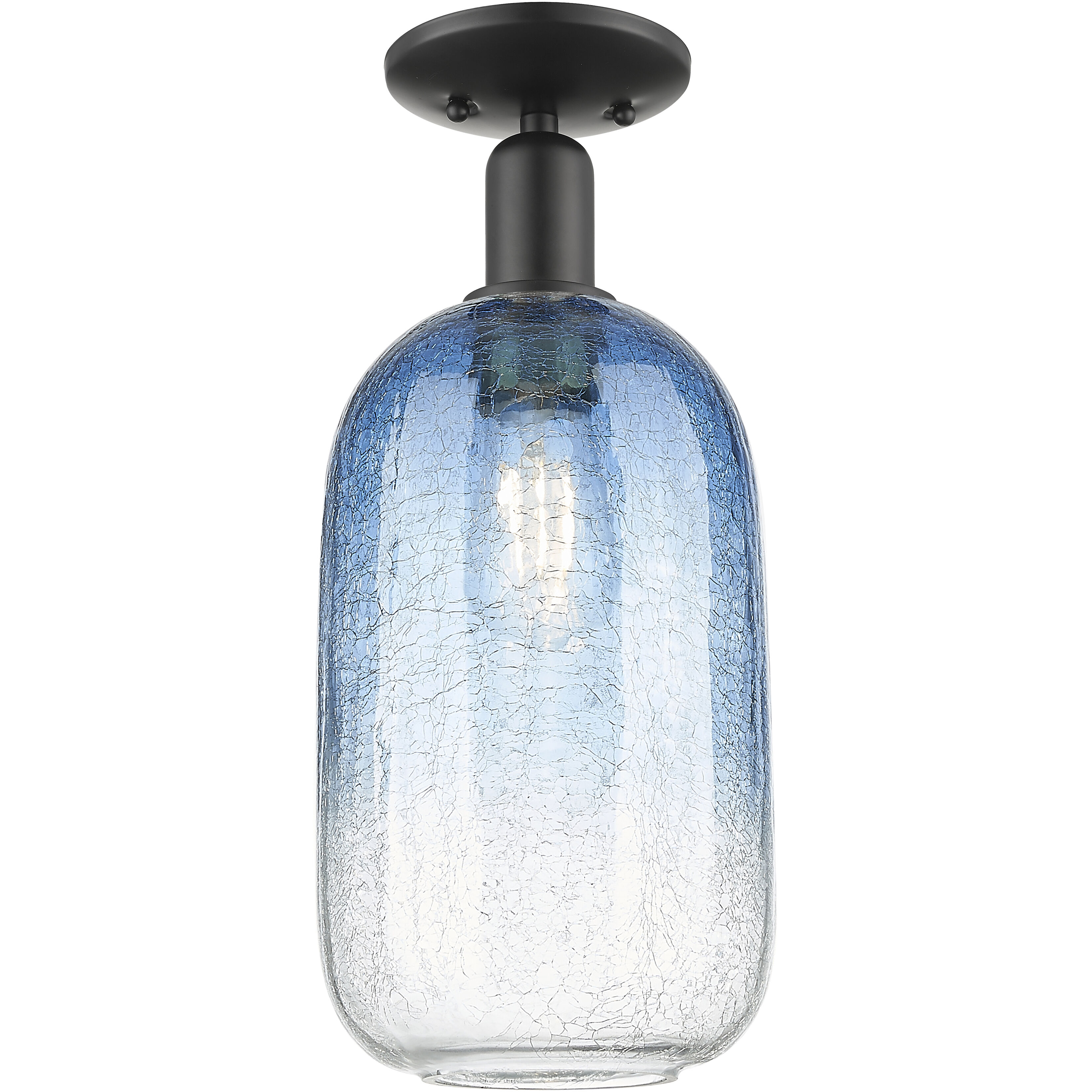 Brookhaven Cloche 1 Light 7 inch Matte Black Semi-Flush Mount Ceiling Light in Sapphire Blue Glass