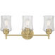 Clarvyn 3 Light 21 inch Vintage Brass Bathroom Vanity Light Wall Light