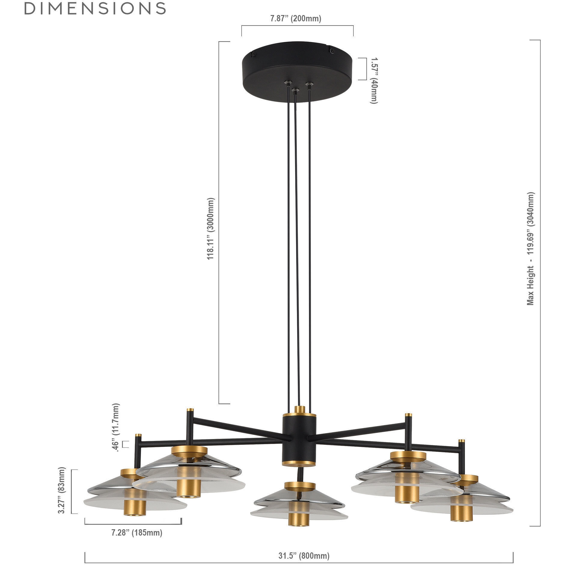 Verona Series 31.5 inch Black/Gold Chandelier Ceiling Light, Artisan Collection